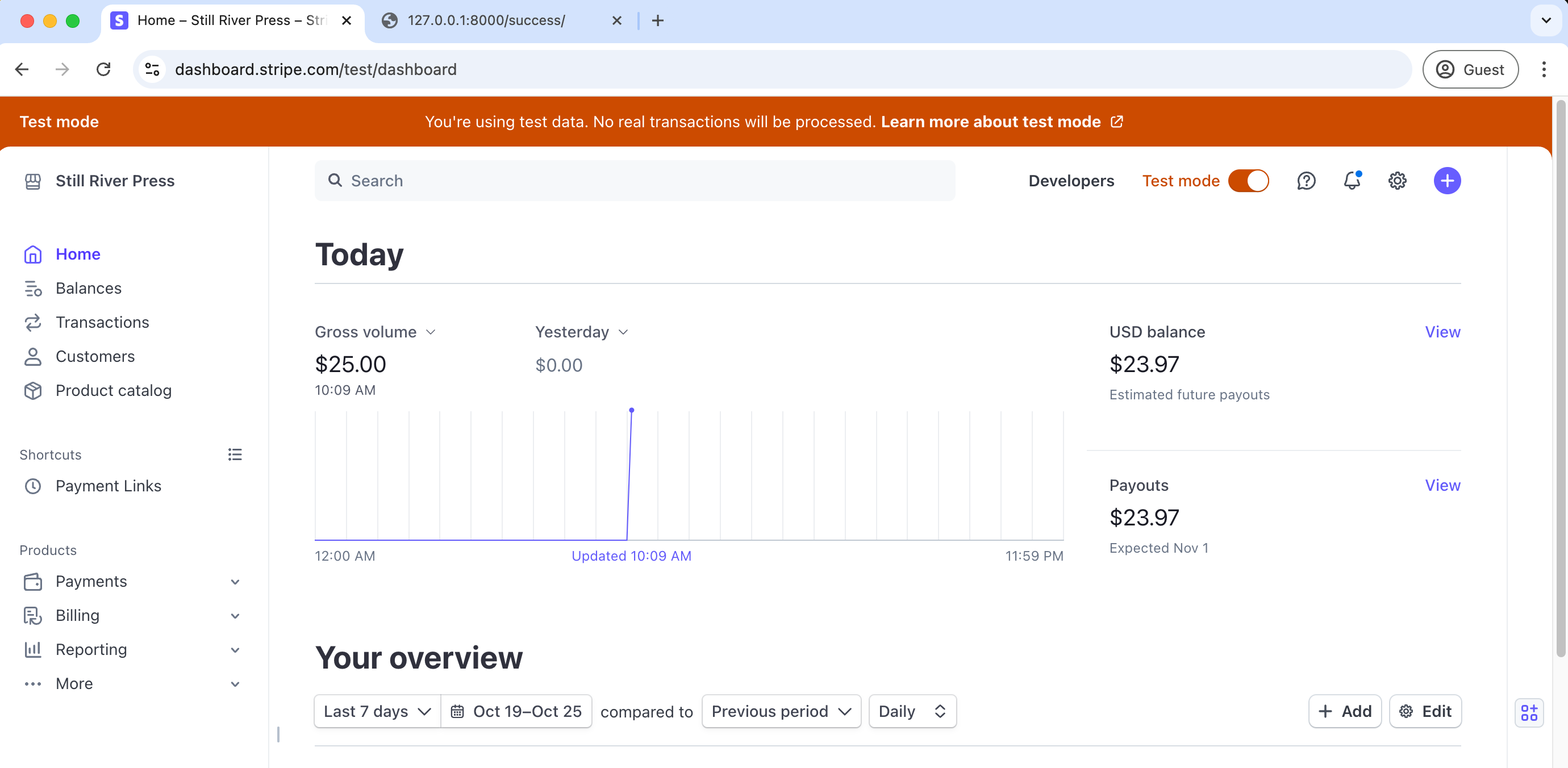 Stripe Dashboard Showing Payment