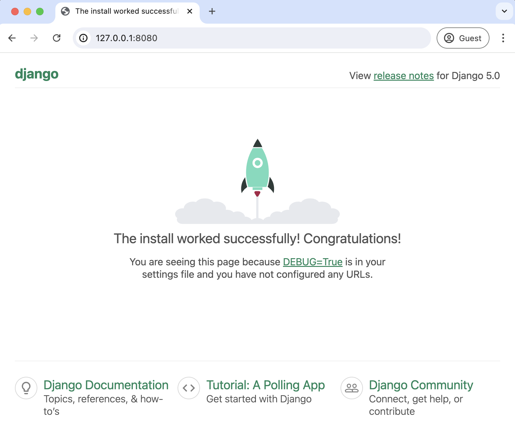 Django Welcome Screen Port 8080