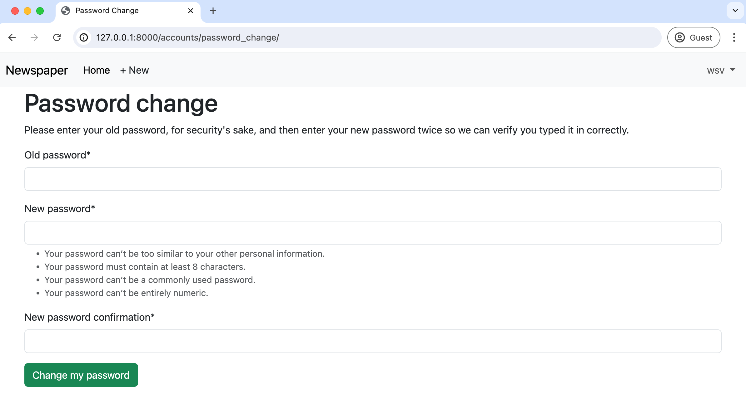 New Password Change Form