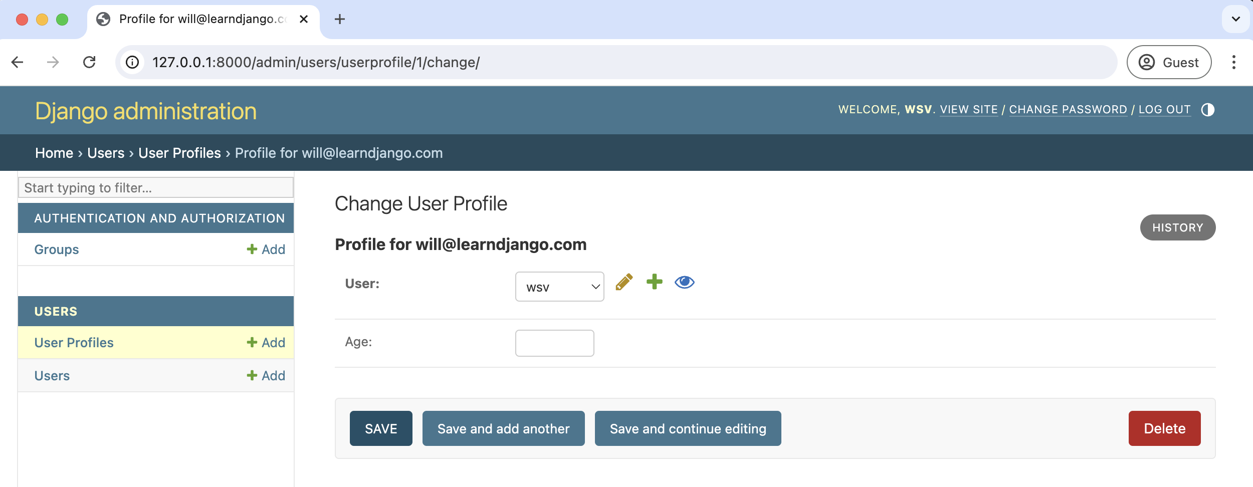 Admin Userprofile Page with Age Field